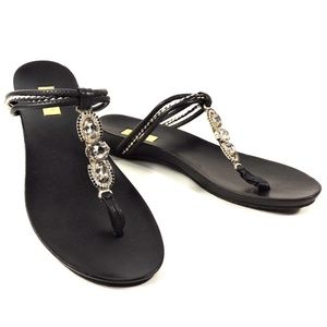 BALDININI 🇮🇹 WOMEN'S BLACK LEATHER FLAT SUMMER SANDALS